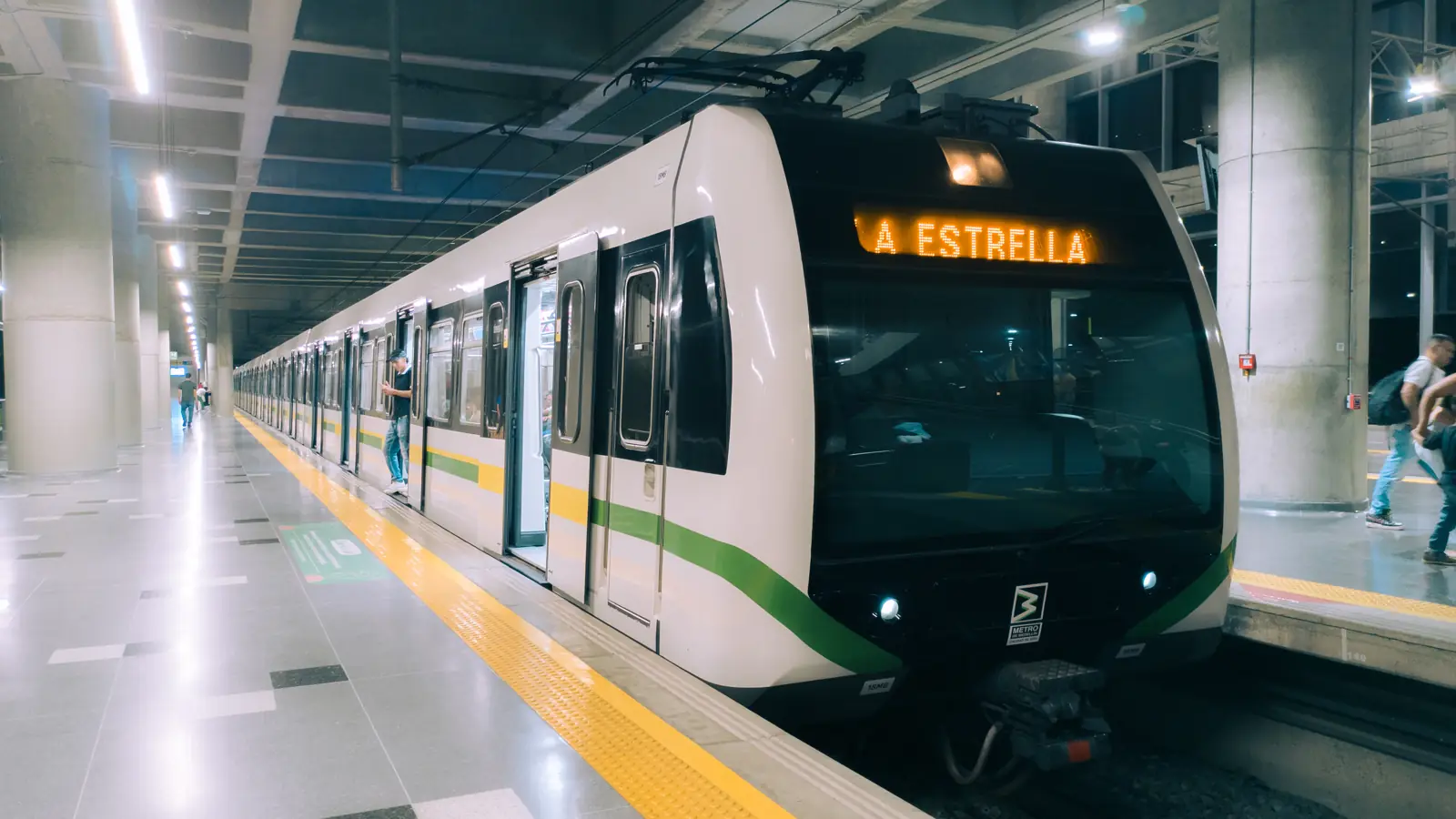 A Medellín Metro train at a station platform